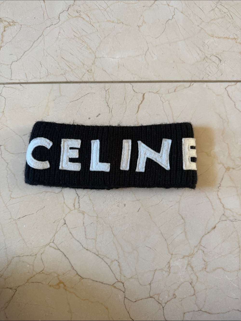 Celine Black Knit Headband with White Logo
